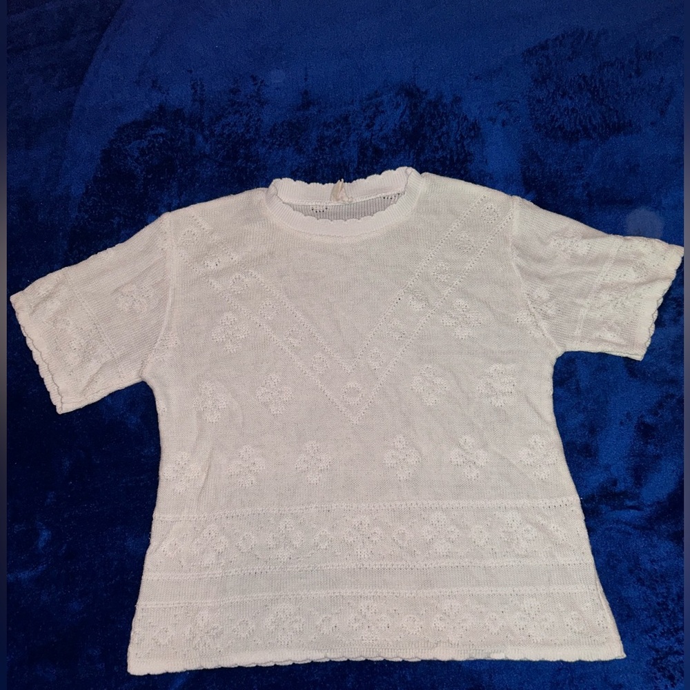 Taxi | vintage white knit short sleeve crew neck top shirt | size L